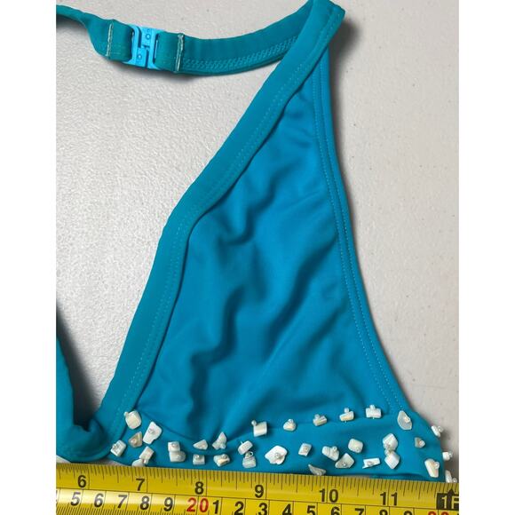 Blue Sequined Swim Top Size Medium Adjustable Strap - Picture 3 of 4